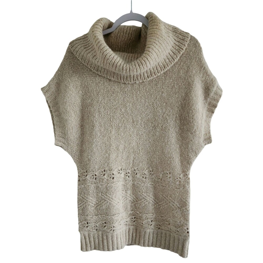 Kaisely Womens Wool Alpaca Blend Cowl Neck Sweater Vest Beige Oatmeal Size M